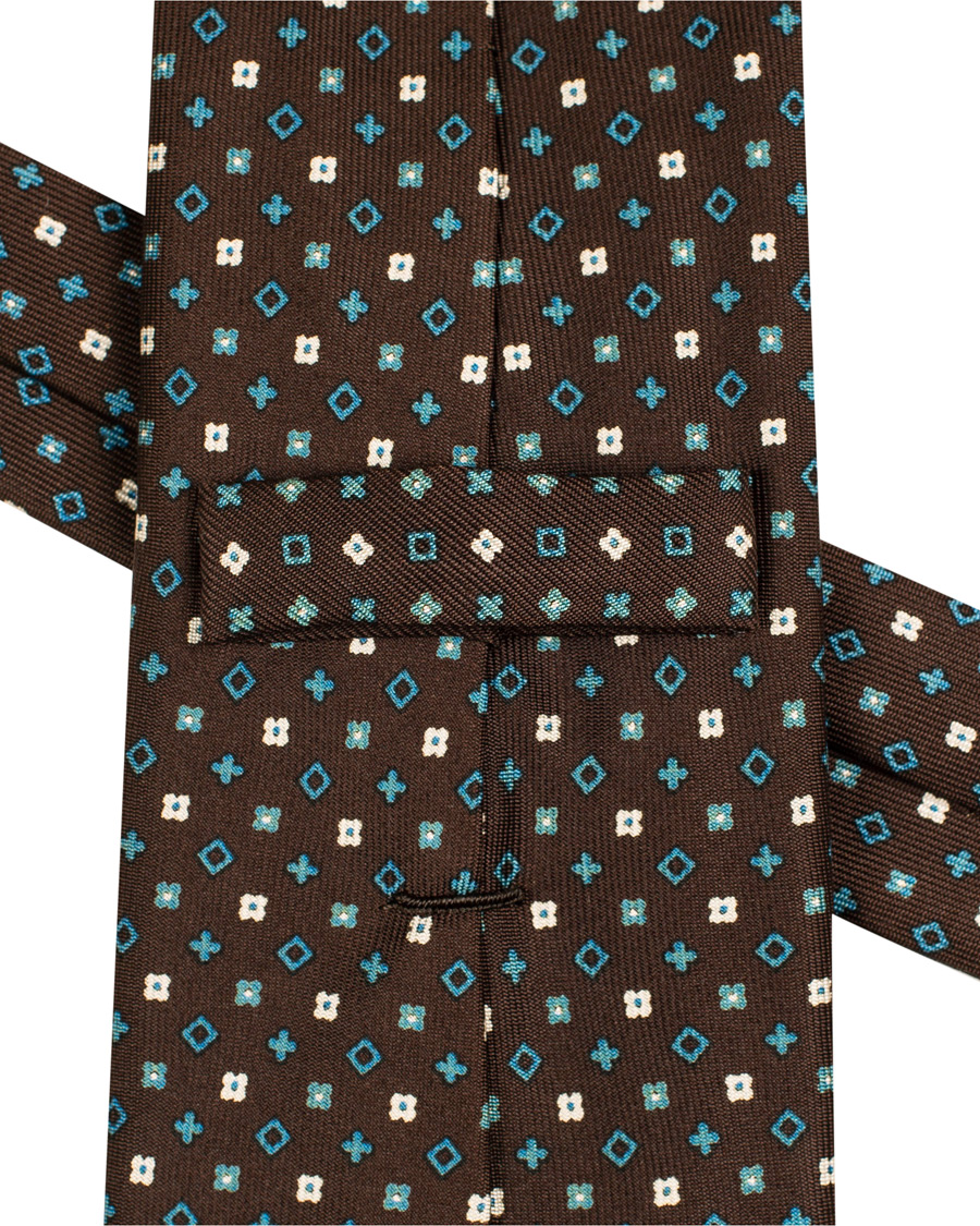 Herre | E. Marinella 7-Fold Printed Micro Pattern Silk Tie Brown/Teal 8 cm | E. Marinella | 7-Fold Printed Micro Pattern Silk Tie Brown/Teal 8 cm