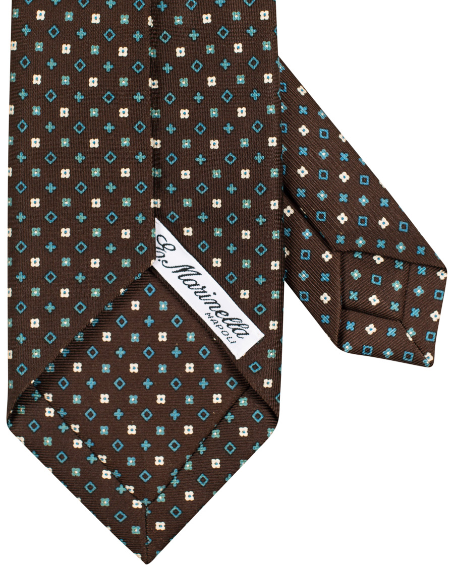 Herre | E. Marinella 7-Fold Printed Micro Pattern Silk Tie Brown/Teal 8 cm | E. Marinella | 7-Fold Printed Micro Pattern Silk Tie Brown/Teal 8 cm