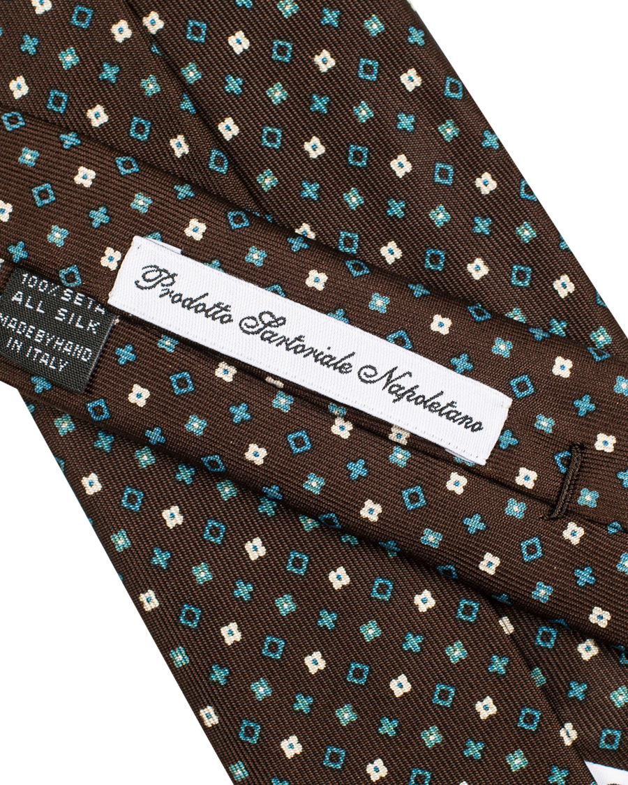 Herre | E. Marinella 7-Fold Printed Micro Pattern Silk Tie Brown/Teal 8 cm | E. Marinella | 7-Fold Printed Micro Pattern Silk Tie Brown/Teal 8 cm