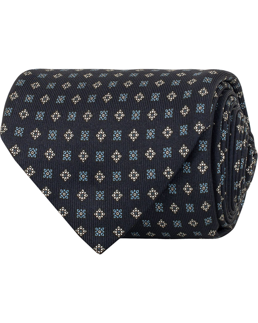 Herre | E. Marinella 7-Fold Foulard Printed Silk Tie Navy 8 cm | E. Marinella | 7-Fold Foulard Printed Silk Tie Navy 8 cm