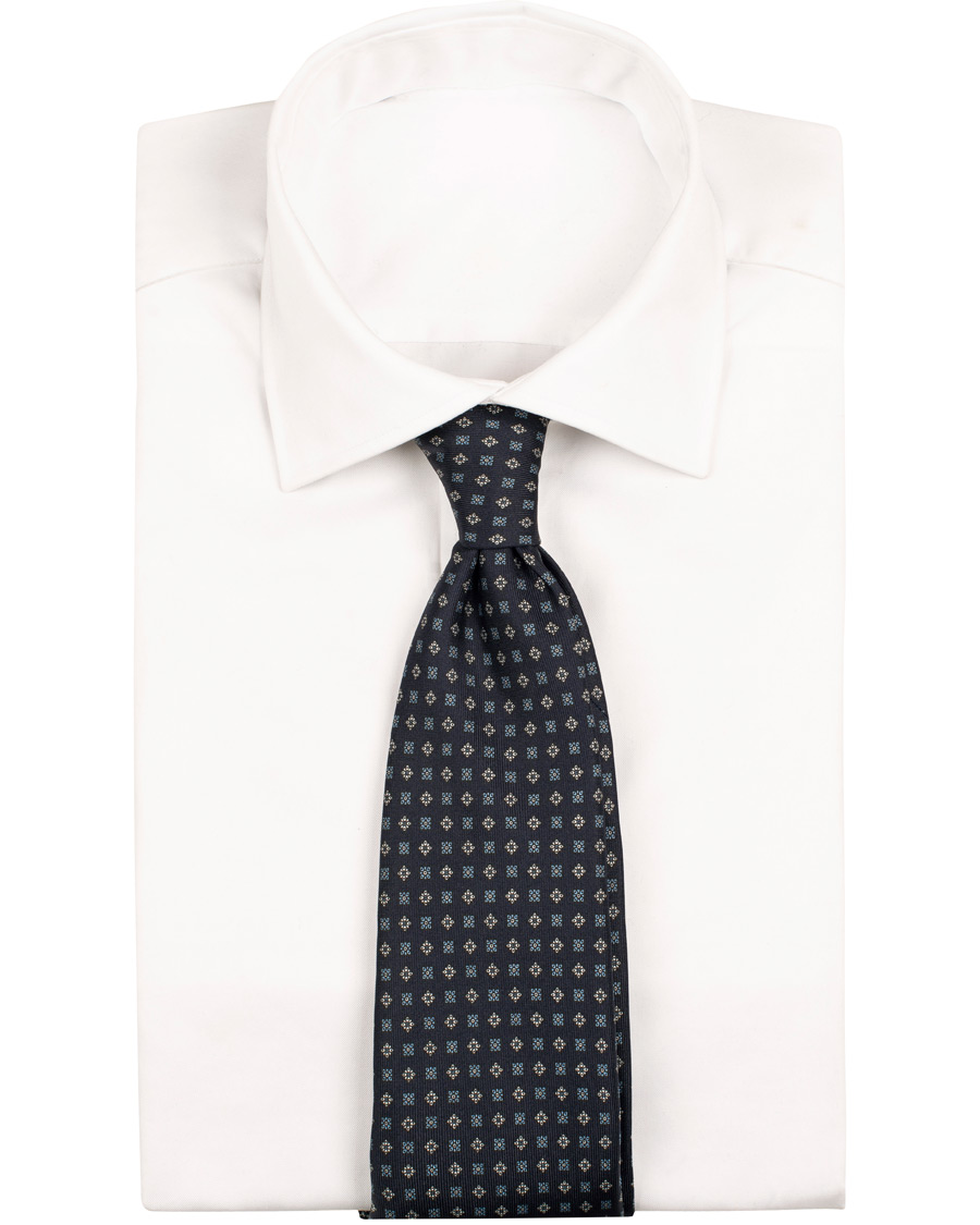 Herre | E. Marinella 7-Fold Foulard Printed Silk Tie Navy 8 cm | E. Marinella | 7-Fold Foulard Printed Silk Tie Navy 8 cm