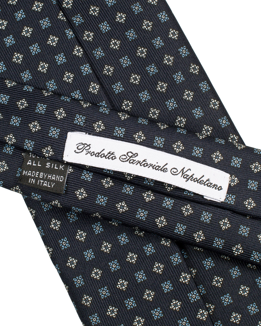Herre | E. Marinella 7-Fold Foulard Printed Silk Tie Navy 8 cm | E. Marinella | 7-Fold Foulard Printed Silk Tie Navy 8 cm