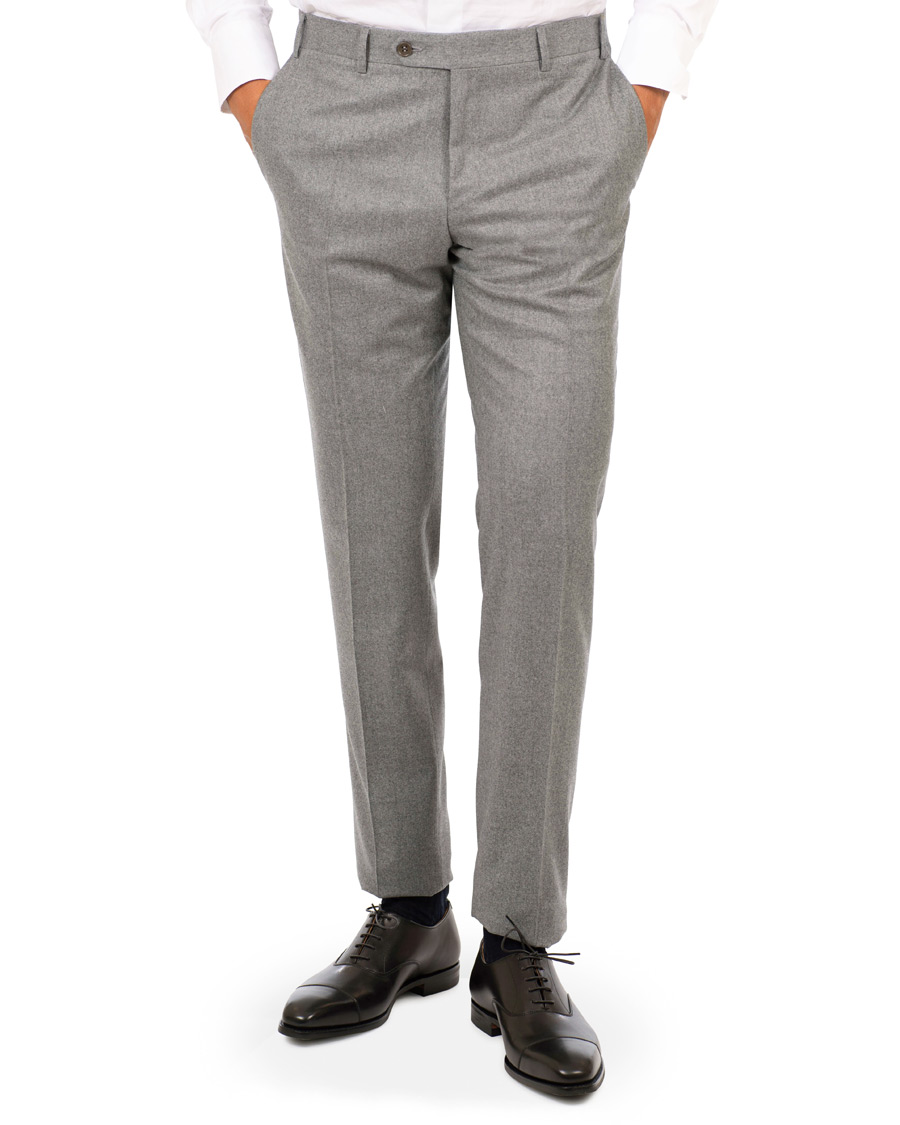 Herre | Bukser | Canali | Slim Fit Flannel Trousers Light Grey