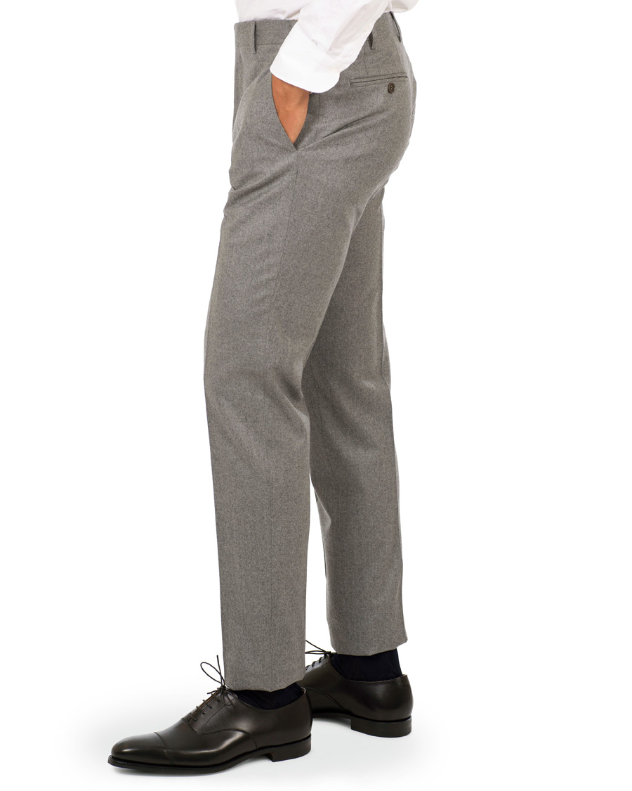 Herre | Bukser | Canali | Slim Fit Flannel Trousers Light Grey