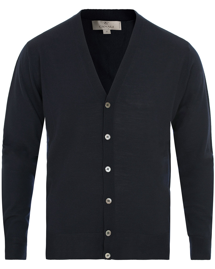 Herre | Gensere | Canali | Merino Wool Cardigan Navy