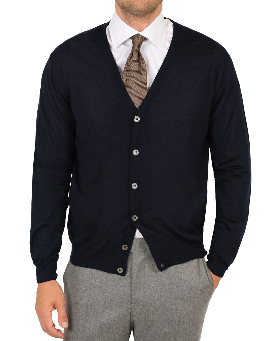 Herre | Gensere | Canali | Merino Wool Cardigan Navy