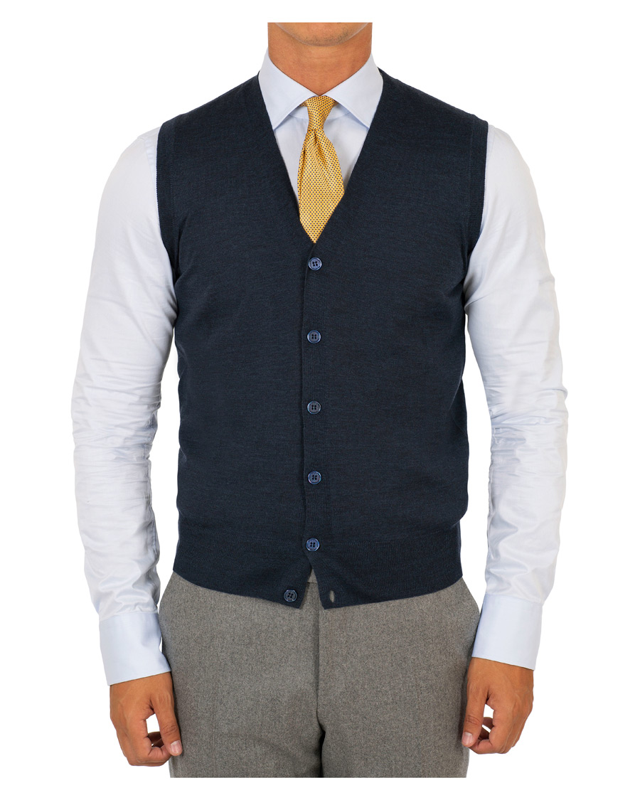 Herre | Gensere | Canali | Merino Wool Gilet Dark Blue