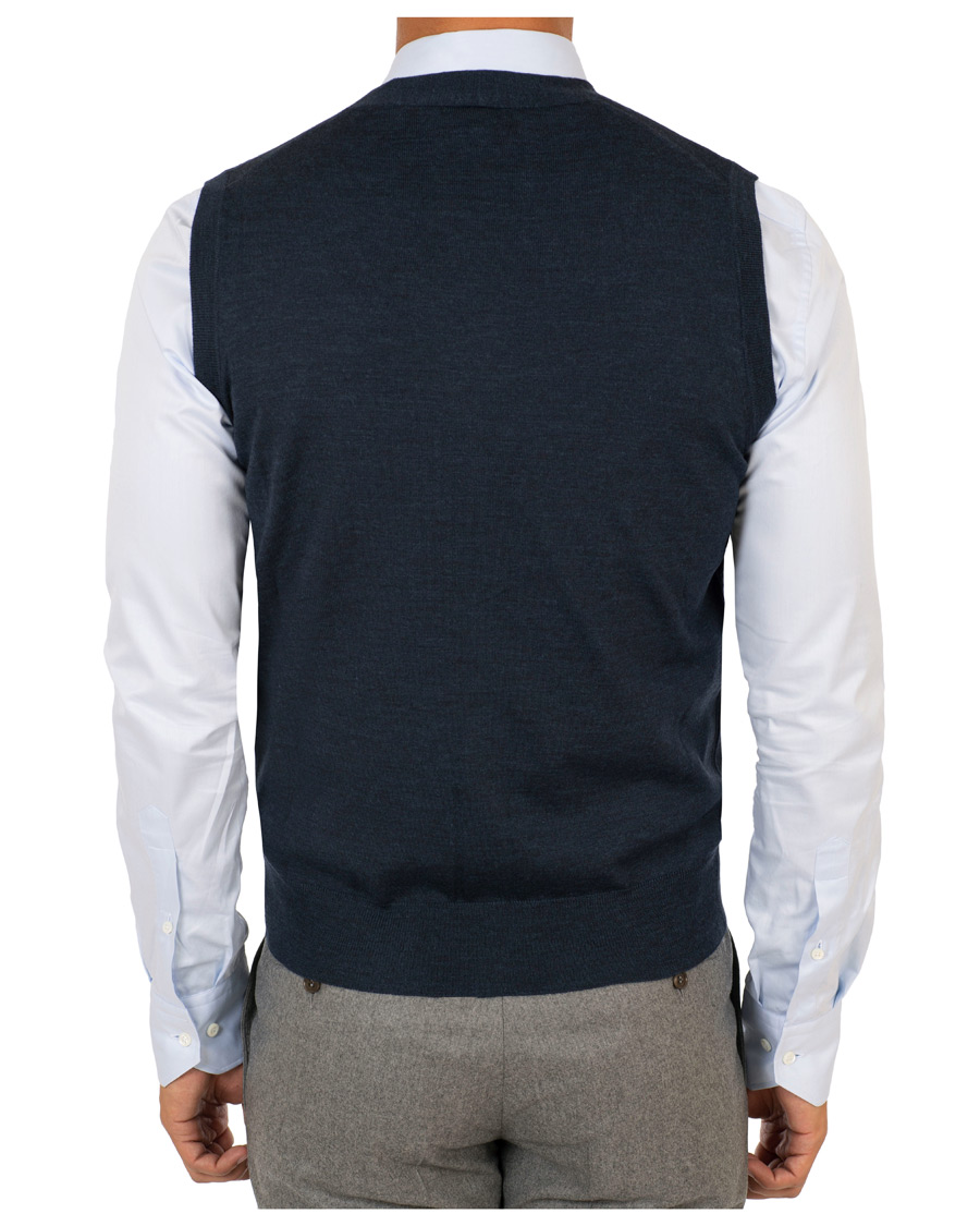 Herre | Gensere | Canali | Merino Wool Gilet Dark Blue