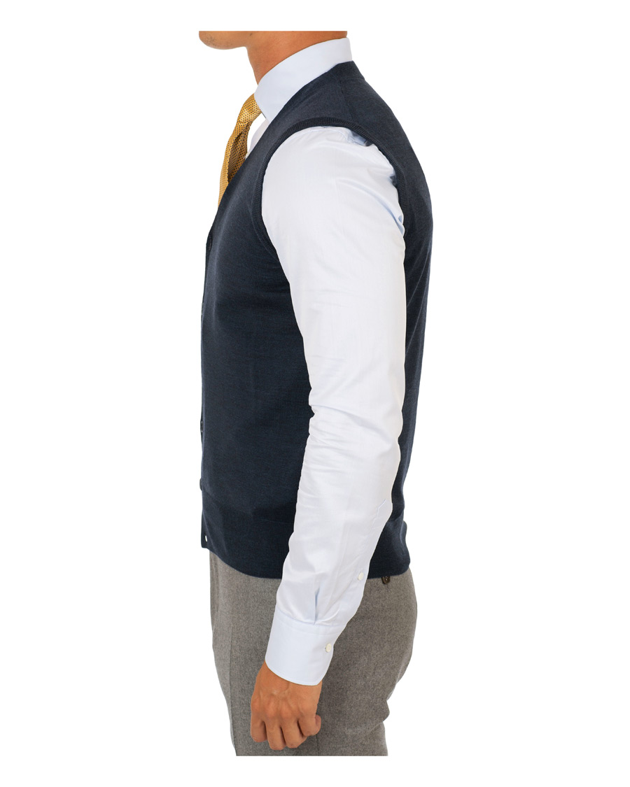Herre | Gensere | Canali | Merino Wool Gilet Dark Blue