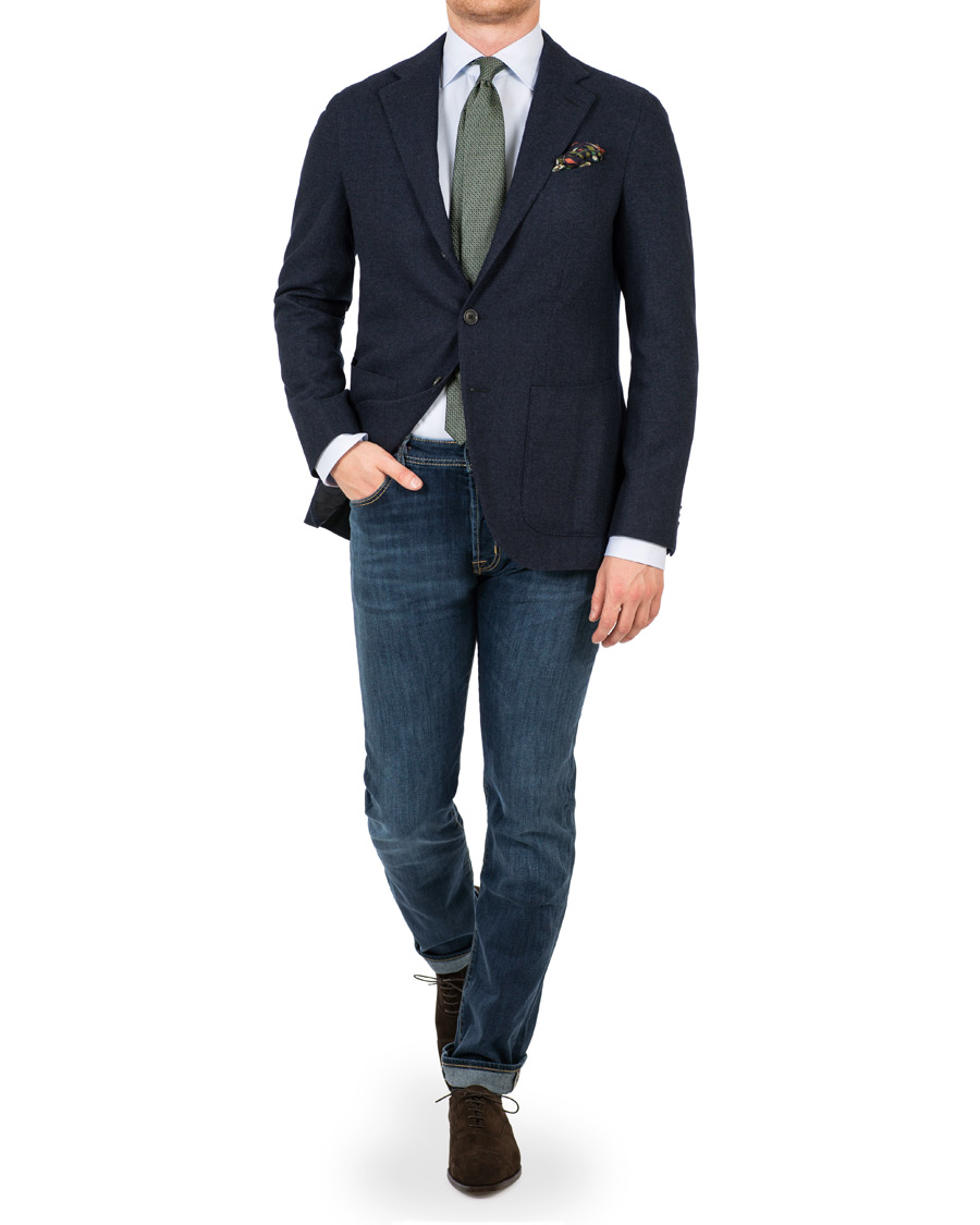 Herre | Dressjakker | Caruso | Aida Microstructure Melange Wool Blazer Dark Blue