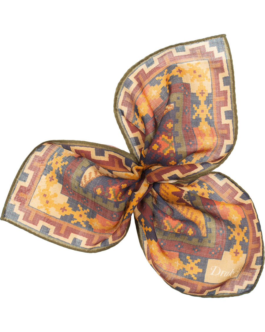 Herre | Drake's Wool/Silk Geometric Pocket Square Multi | Drake's | Wool/Silk Geometric Pocket Square Multi