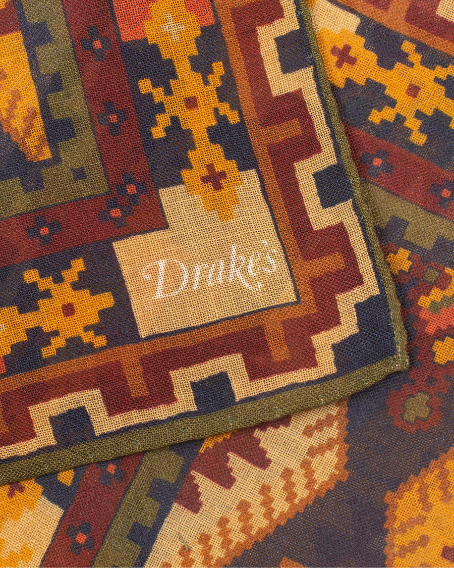 Herre | Drake's Wool/Silk Geometric Pocket Square Multi | Drake's | Wool/Silk Geometric Pocket Square Multi