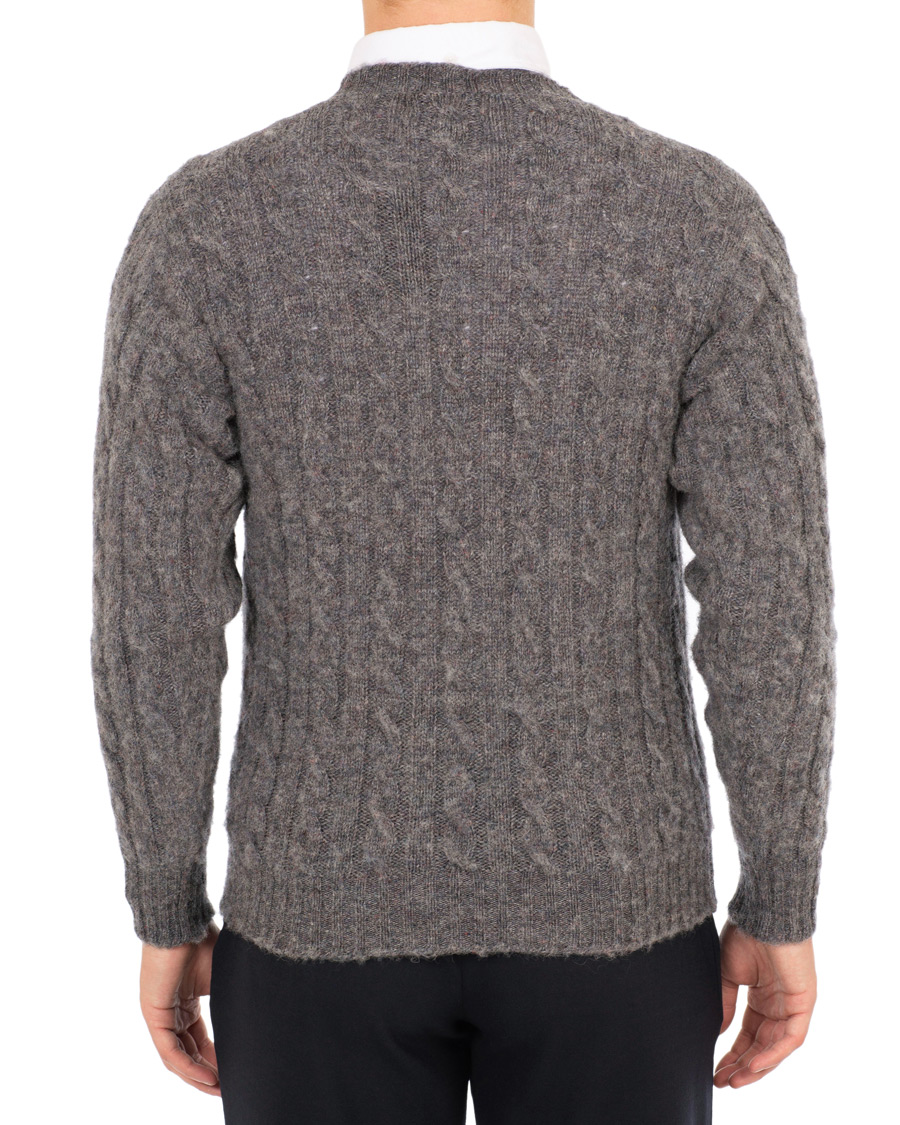Herre | Gensere | Drake's | Shetland Cable Crew Neck Grey
