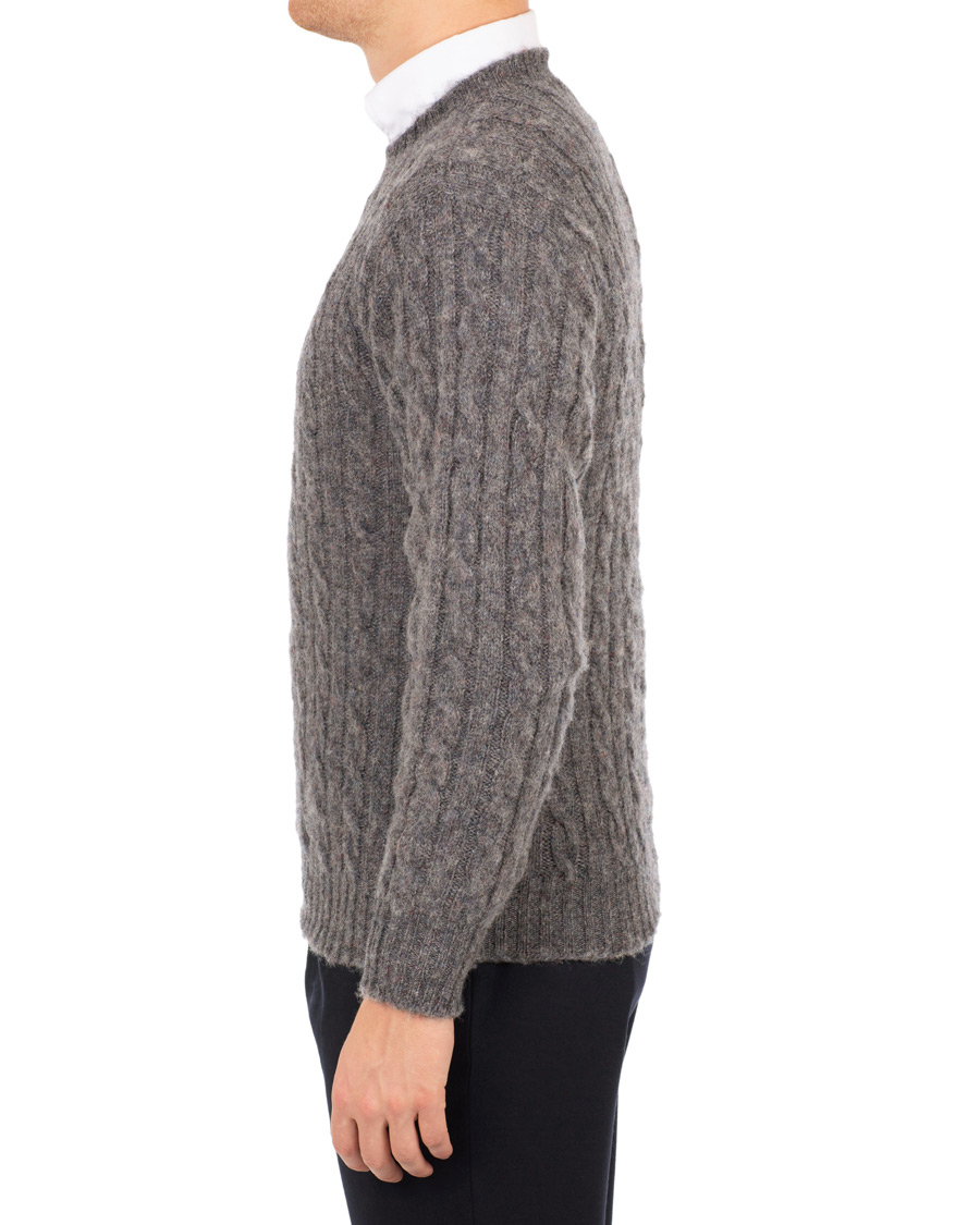 Herre | Gensere | Drake's | Shetland Cable Crew Neck Grey