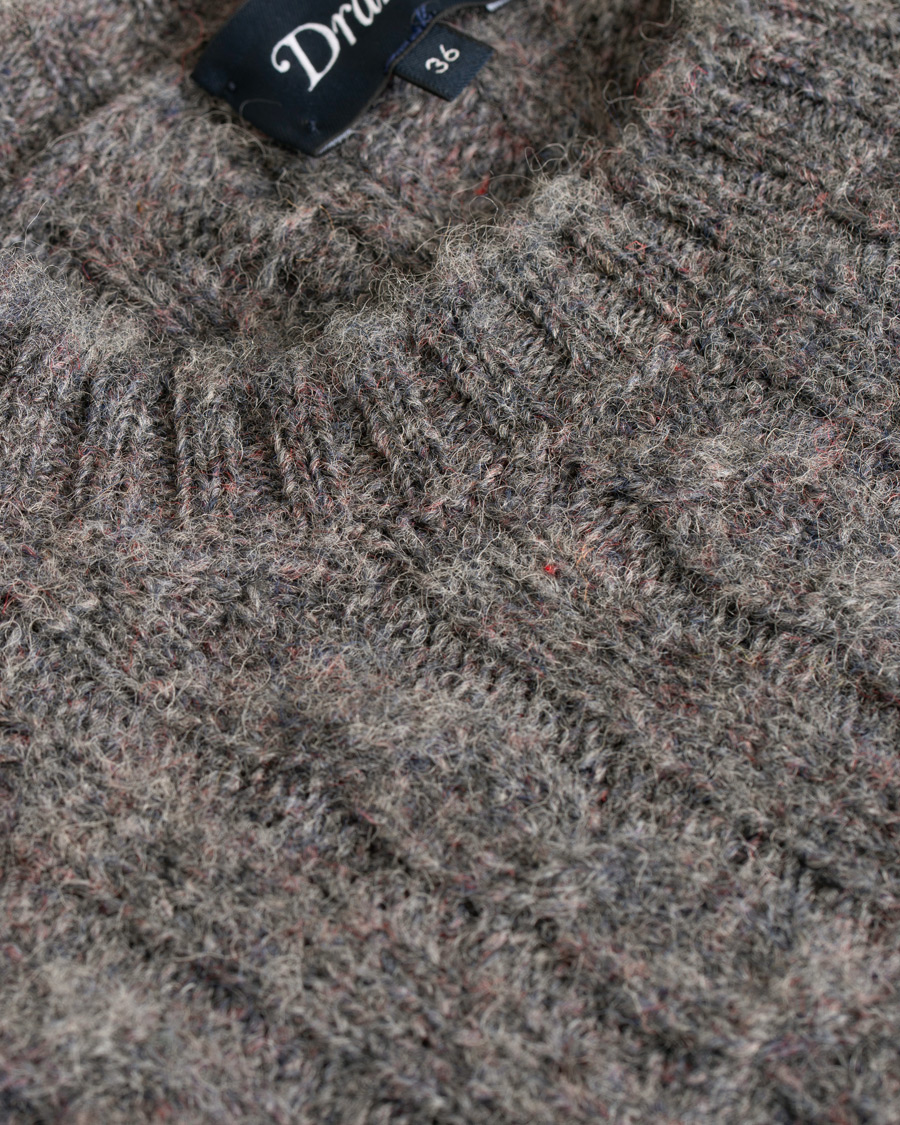 Herre | Gensere | Drake's | Shetland Cable Crew Neck Grey