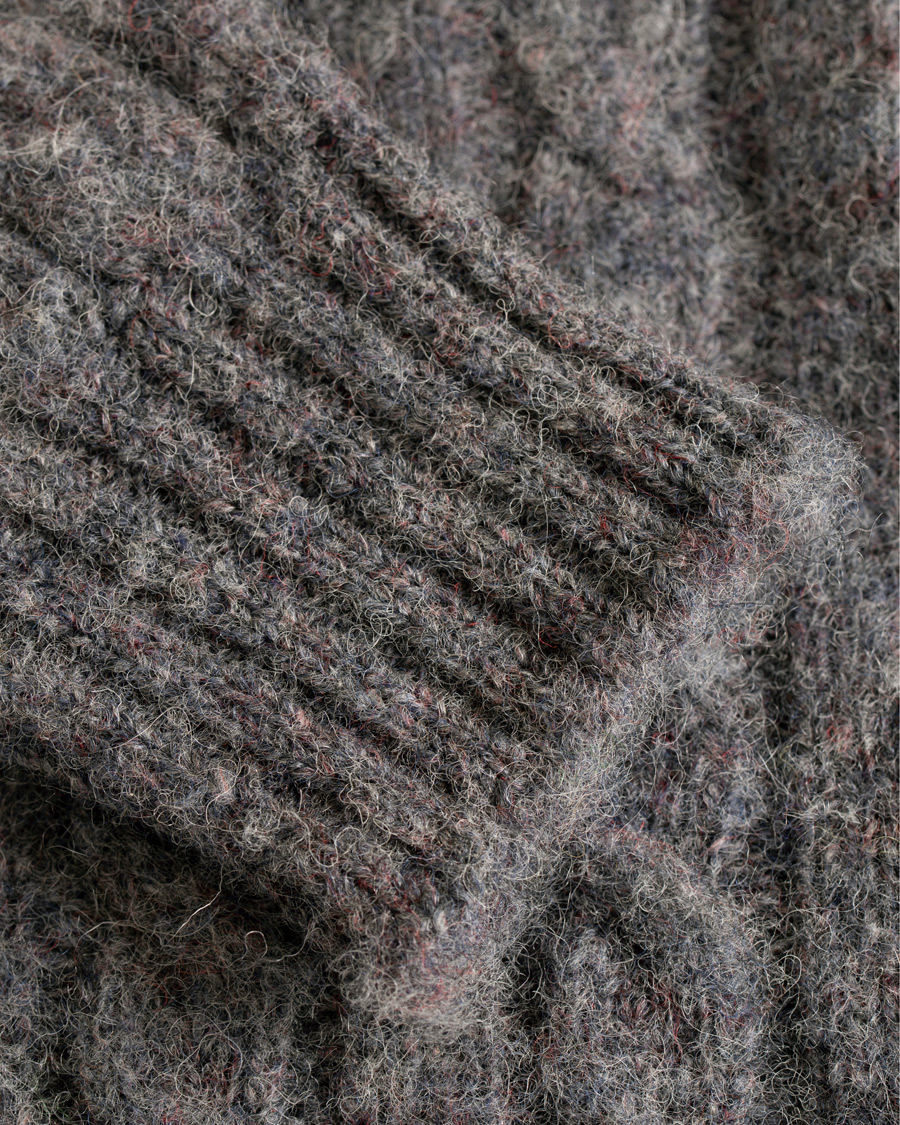 Herre | Gensere | Drake's | Shetland Cable Crew Neck Grey