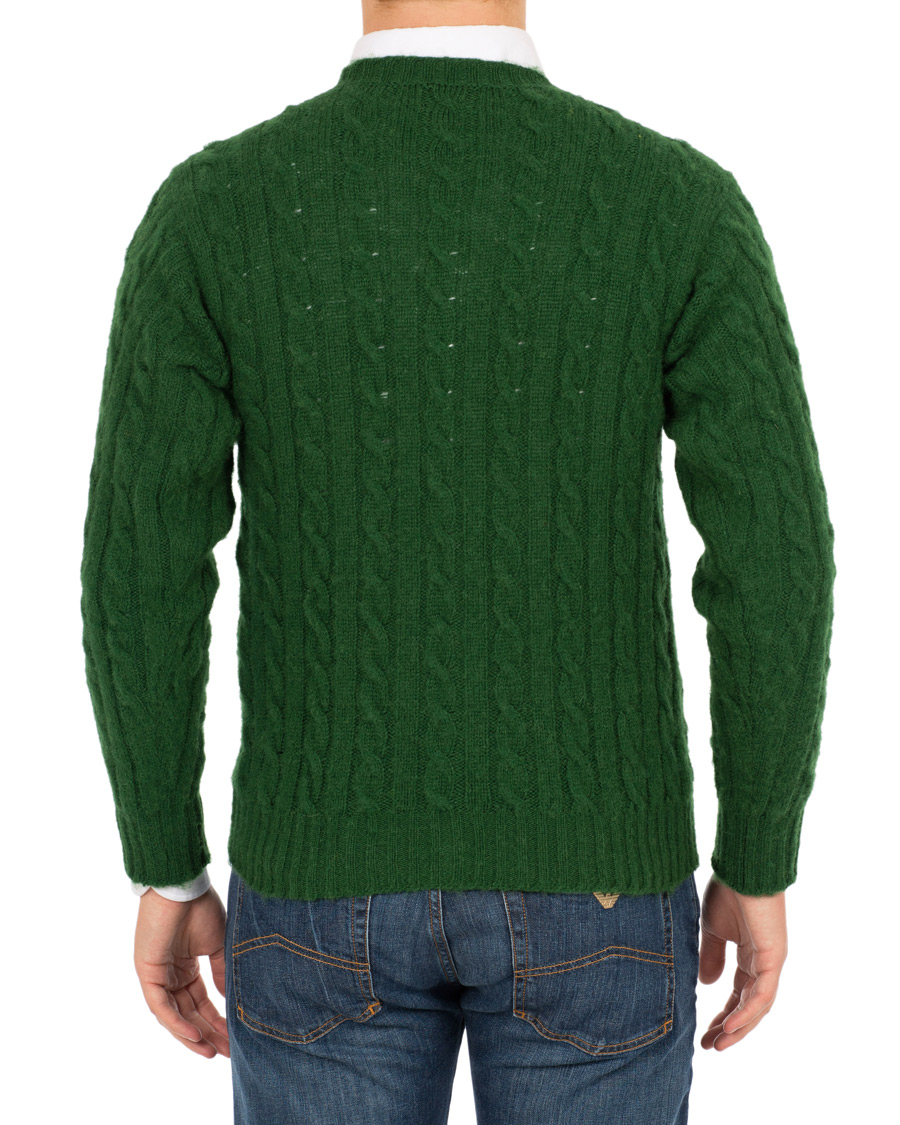 Herre | Gensere | Drake's | Shetland Cable Crew Neck Green