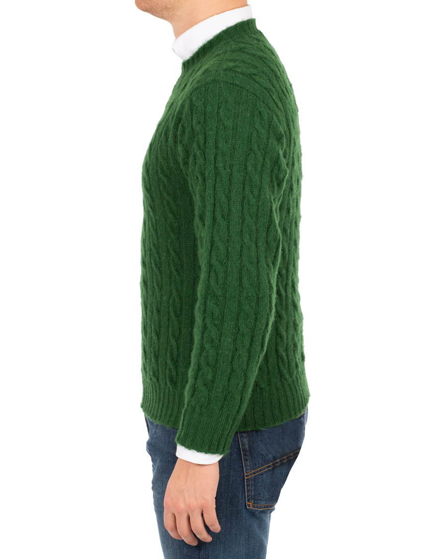 Herre | Gensere | Drake's | Shetland Cable Crew Neck Green