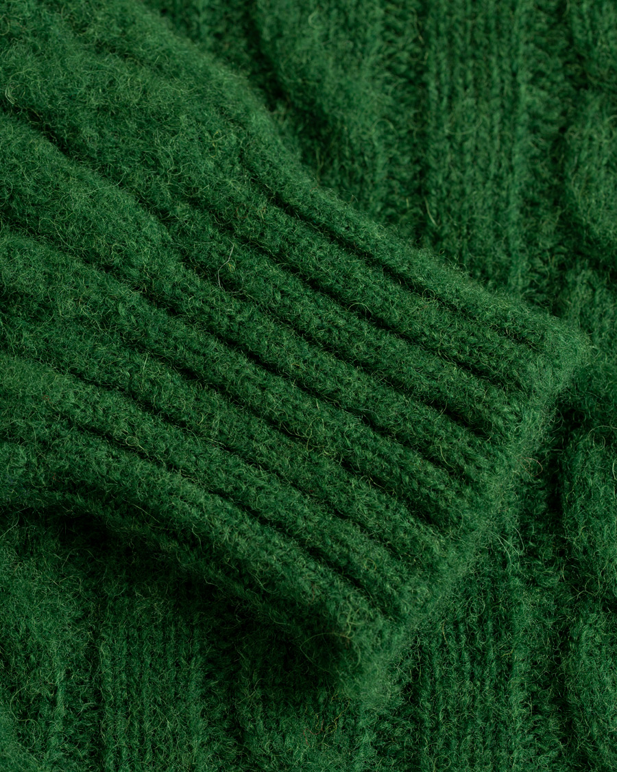 Herre | Gensere | Drake's | Shetland Cable Crew Neck Green