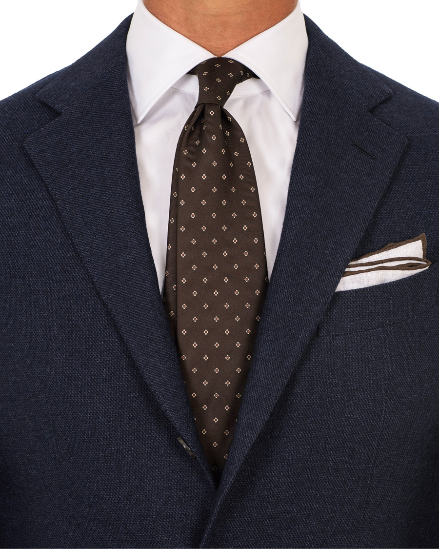Herre | Drake's Silk Micro Printed Flower 8 cm Tie Brown | Drake's | Silk Micro Printed Flower 8 cm Tie Brown