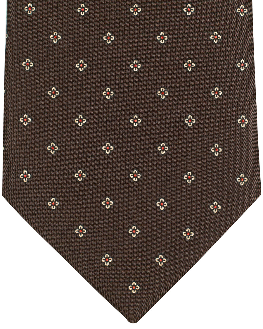 Herre | Drake's Silk Micro Printed Flower 8 cm Tie Brown | Drake's | Silk Micro Printed Flower 8 cm Tie Brown