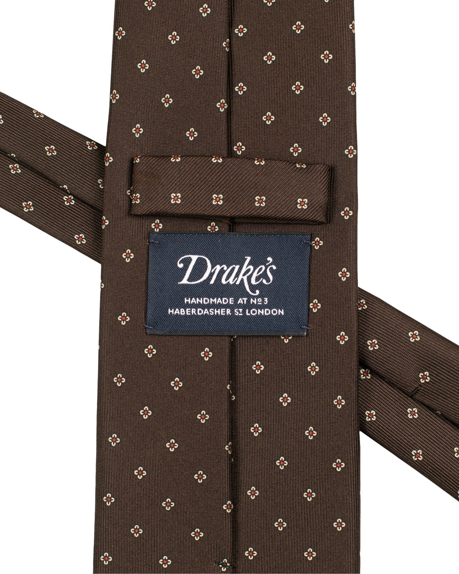 Herre | Drake's Silk Micro Printed Flower 8 cm Tie Brown | Drake's | Silk Micro Printed Flower 8 cm Tie Brown