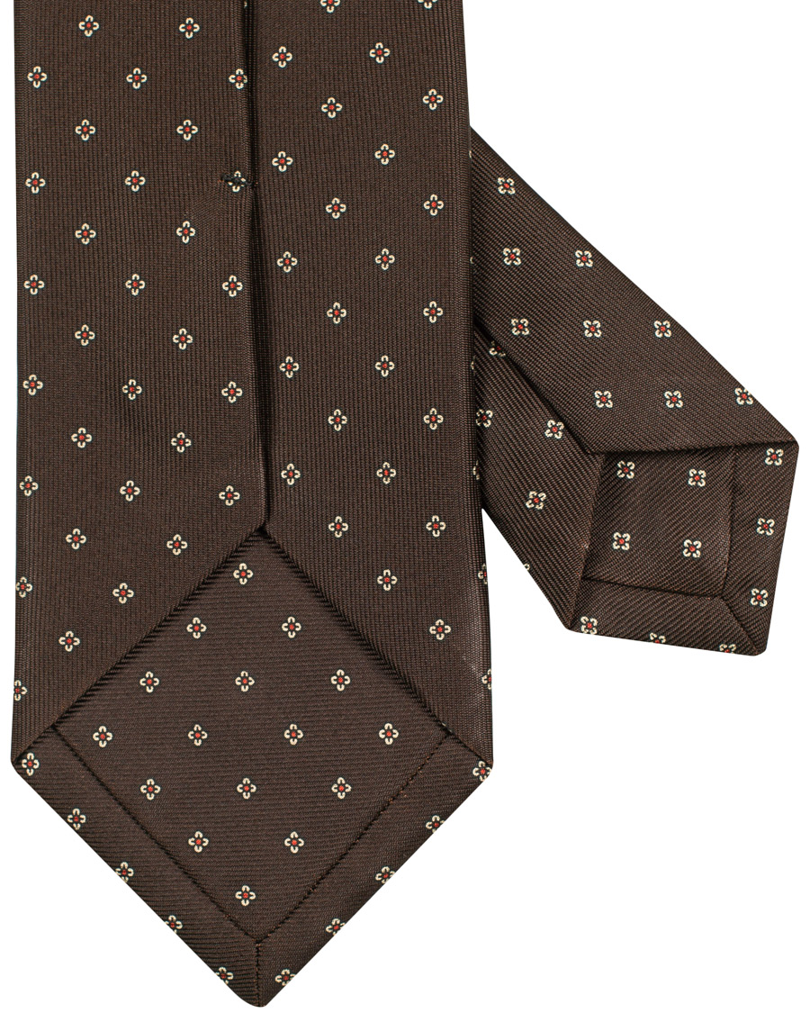 Herre | Drake's Silk Micro Printed Flower 8 cm Tie Brown | Drake's | Silk Micro Printed Flower 8 cm Tie Brown
