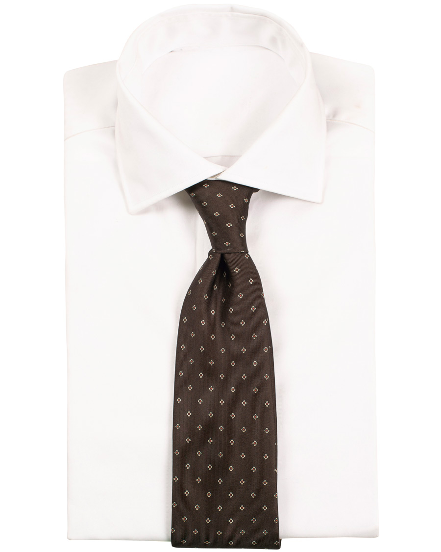 Herre | Drake's Silk Micro Printed Flower 8 cm Tie Brown | Drake's | Silk Micro Printed Flower 8 cm Tie Brown