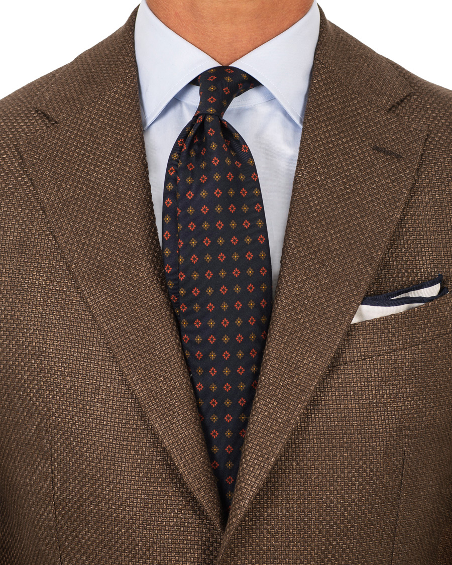 Herre | Drake's Silk Printed Flower 8 cm Tie Navy | Drake's | Silk Printed Flower 8 cm Tie Navy