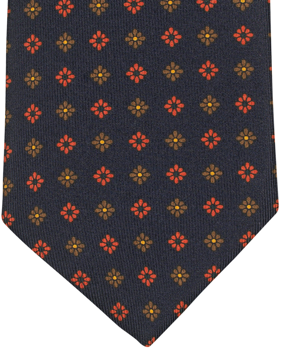 Herre | Drake's Silk Printed Flower 8 cm Tie Navy | Drake's | Silk Printed Flower 8 cm Tie Navy