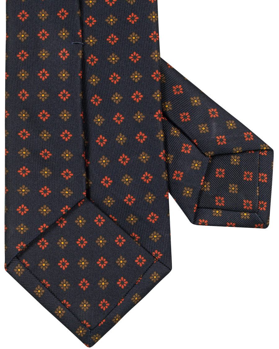 Herre | Drake's Silk Printed Flower 8 cm Tie Navy | Drake's | Silk Printed Flower 8 cm Tie Navy