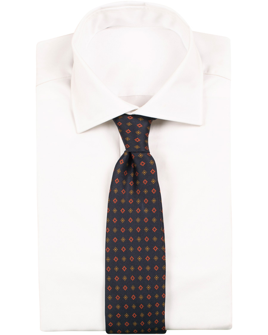 Herre | Drake's Silk Printed Flower 8 cm Tie Navy | Drake's | Silk Printed Flower 8 cm Tie Navy