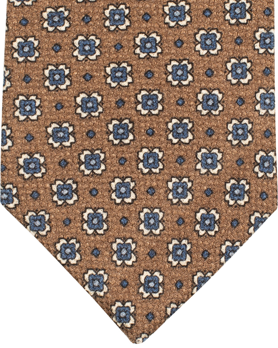 Herre | Drake's Wool/Silk/Cashmere Printed Flower 8 cm Tie Brown | Drake's | Wool/Silk/Cashmere Printed Flower 8 cm Tie Brown