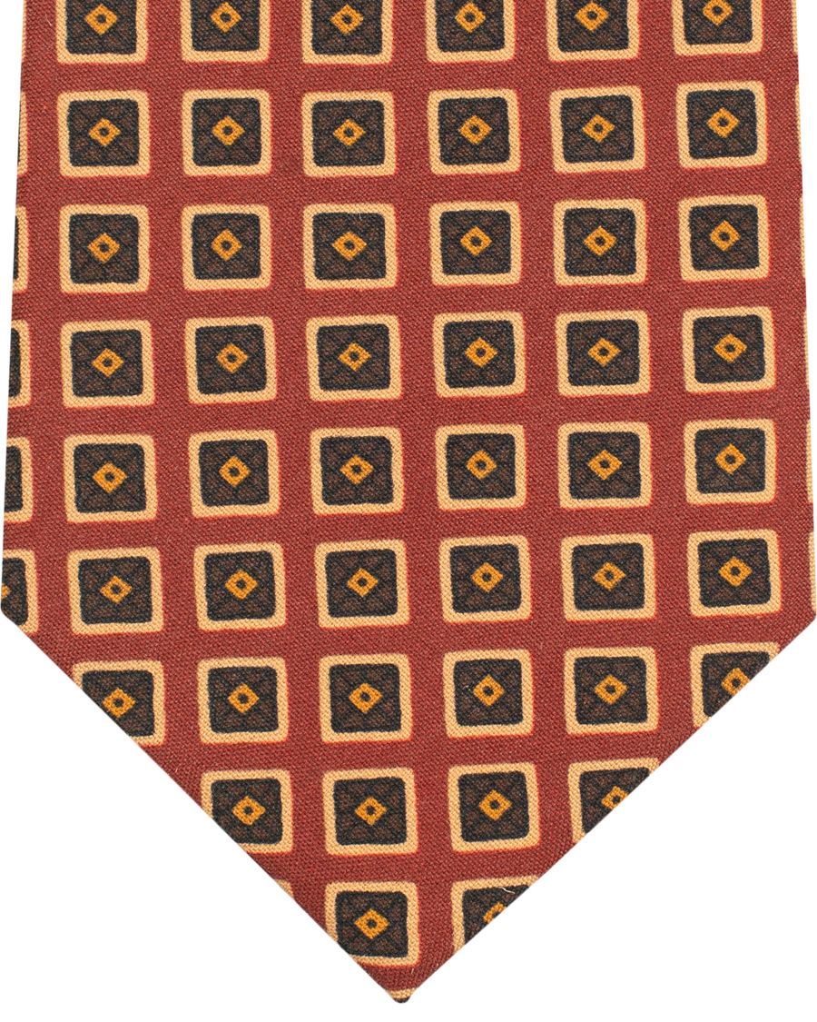 Herre | Drake's Silk Printed Squares 8 cm Tie Rust | Drake's | Silk Printed Squares 8 cm Tie Rust