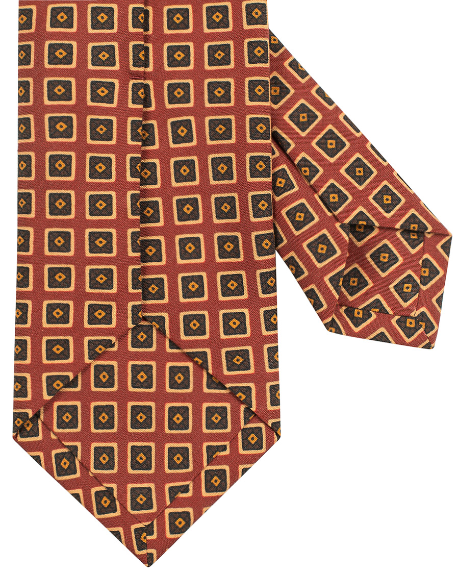 Herre | Drake's Silk Printed Squares 8 cm Tie Rust | Drake's | Silk Printed Squares 8 cm Tie Rust