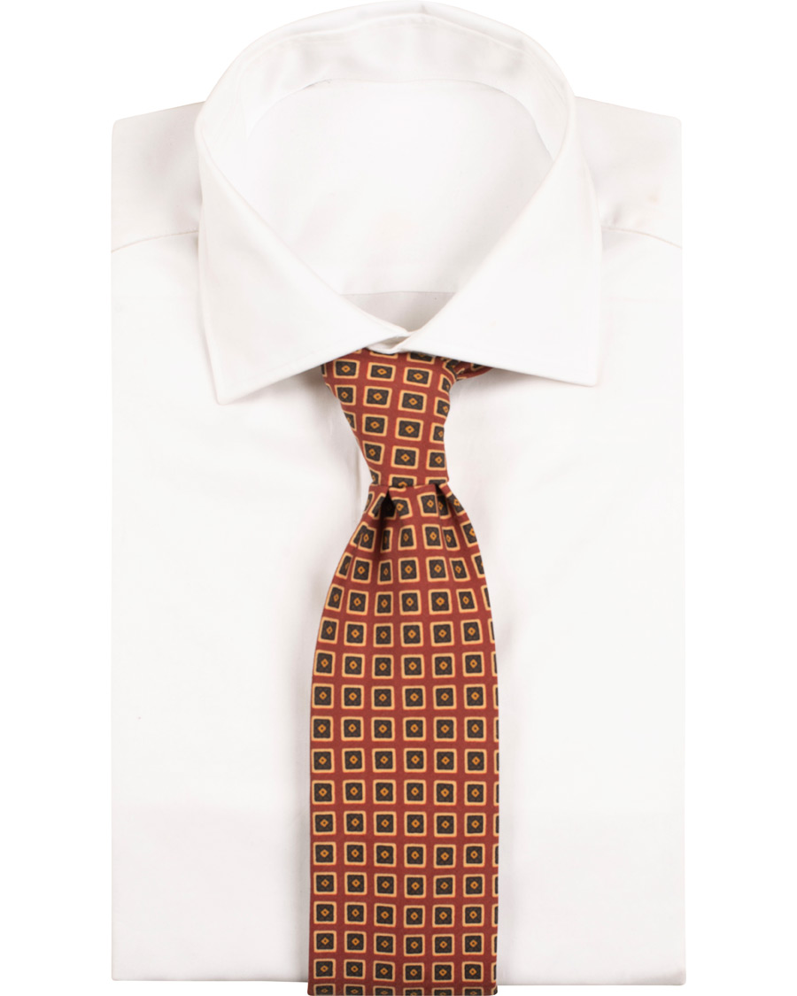 Herre | Drake's Silk Printed Squares 8 cm Tie Rust | Drake's | Silk Printed Squares 8 cm Tie Rust
