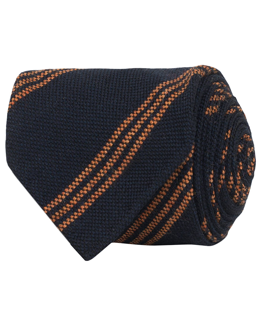 Herre | Drake's Wool Woven Stripe 8 cm Tie Navy | Drake's | Wool Woven Stripe 8 cm Tie Navy
