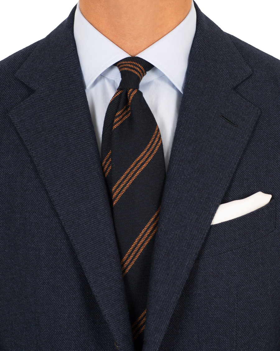 Herre | Drake's Wool Woven Stripe 8 cm Tie Navy | Drake's | Wool Woven Stripe 8 cm Tie Navy
