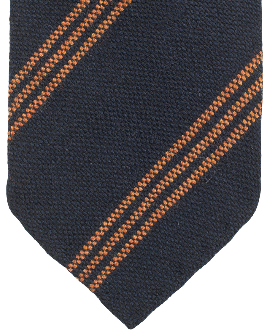 Herre | Drake's Wool Woven Stripe 8 cm Tie Navy | Drake's | Wool Woven Stripe 8 cm Tie Navy