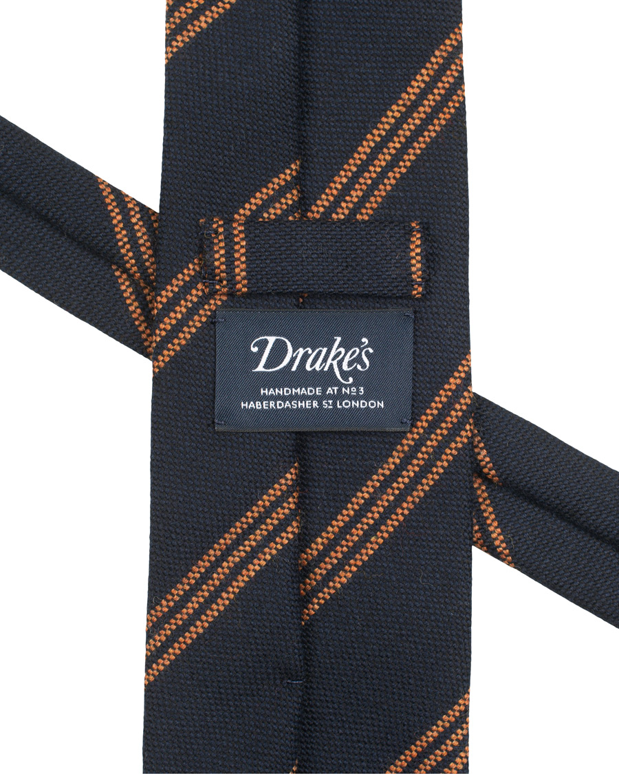 Herre | Drake's Wool Woven Stripe 8 cm Tie Navy | Drake's | Wool Woven Stripe 8 cm Tie Navy
