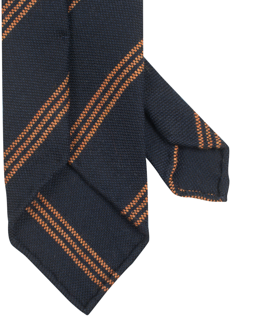 Herre | Drake's Wool Woven Stripe 8 cm Tie Navy | Drake's | Wool Woven Stripe 8 cm Tie Navy