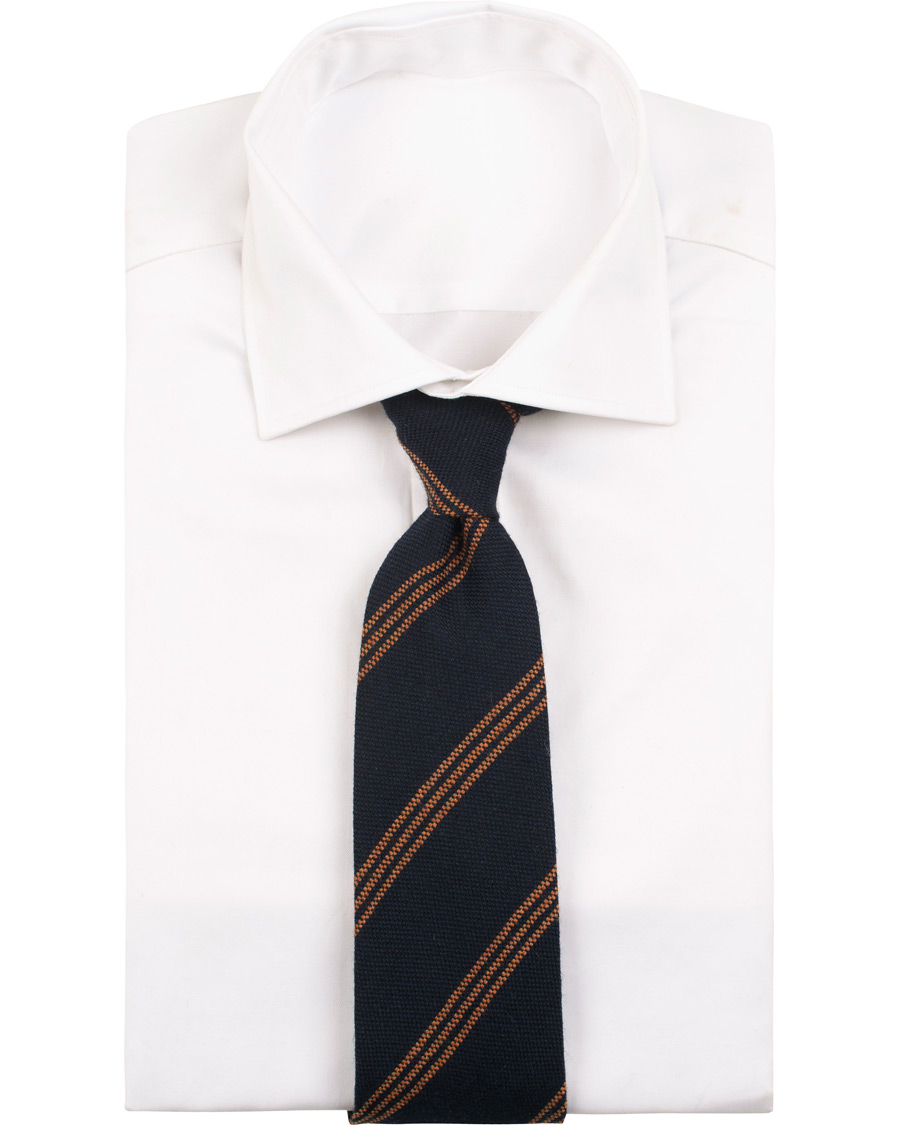 Herre | Drake's Wool Woven Stripe 8 cm Tie Navy | Drake's | Wool Woven Stripe 8 cm Tie Navy