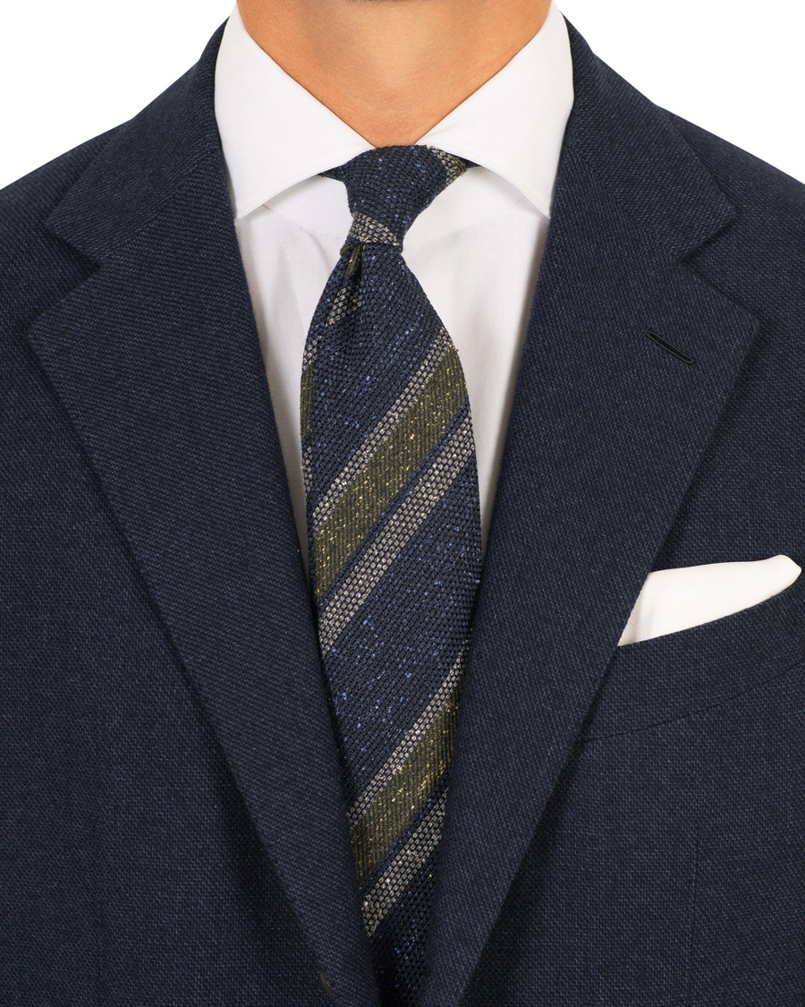 Herre |  | Drake's | Wool/Silk Woven Stripe 8 cm Tie Navy