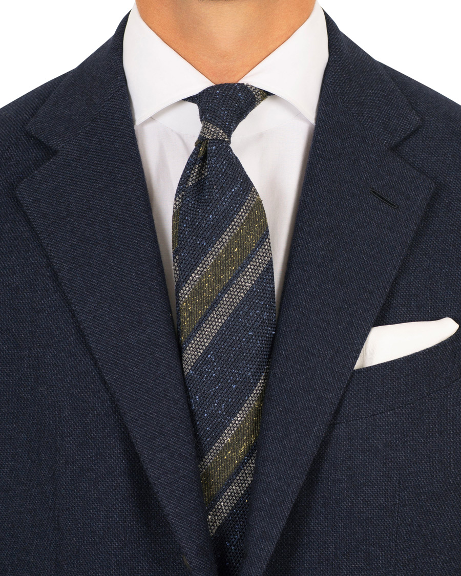 Herre | Drake's Wool/Silk Woven Stripe 8 cm Tie Navy | Drake's | Wool/Silk Woven Stripe 8 cm Tie Navy