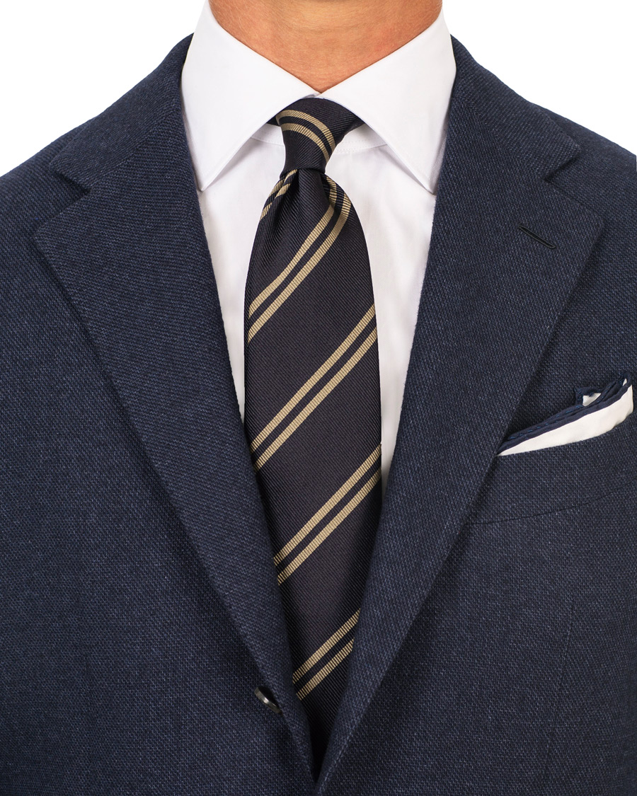 Herre | Drake's Silk Stripe 8 cm Tie Navy | Drake's | Silk Stripe 8 cm Tie Navy