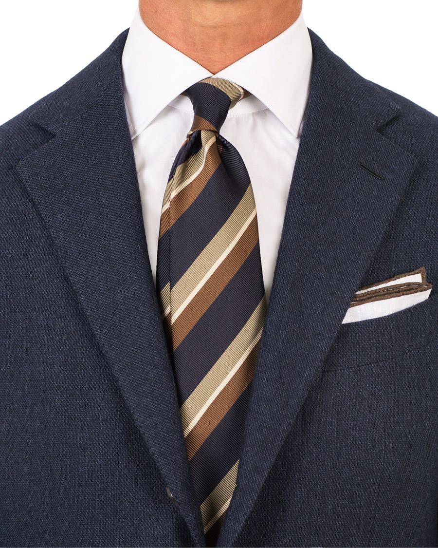Herre | | Drake's | Silk Stripe 8 cm Tie Navy/Brown