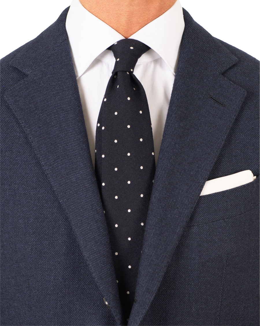 Herre | Drake's Wool/Silk Woven Polka Dot 8 cm Tie Navy | Drake's | Wool/Silk Woven Polka Dot 8 cm Tie Navy
