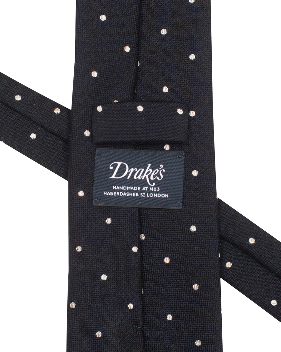 Herre | Drake's Wool/Silk Woven Polka Dot 8 cm Tie Navy | Drake's | Wool/Silk Woven Polka Dot 8 cm Tie Navy