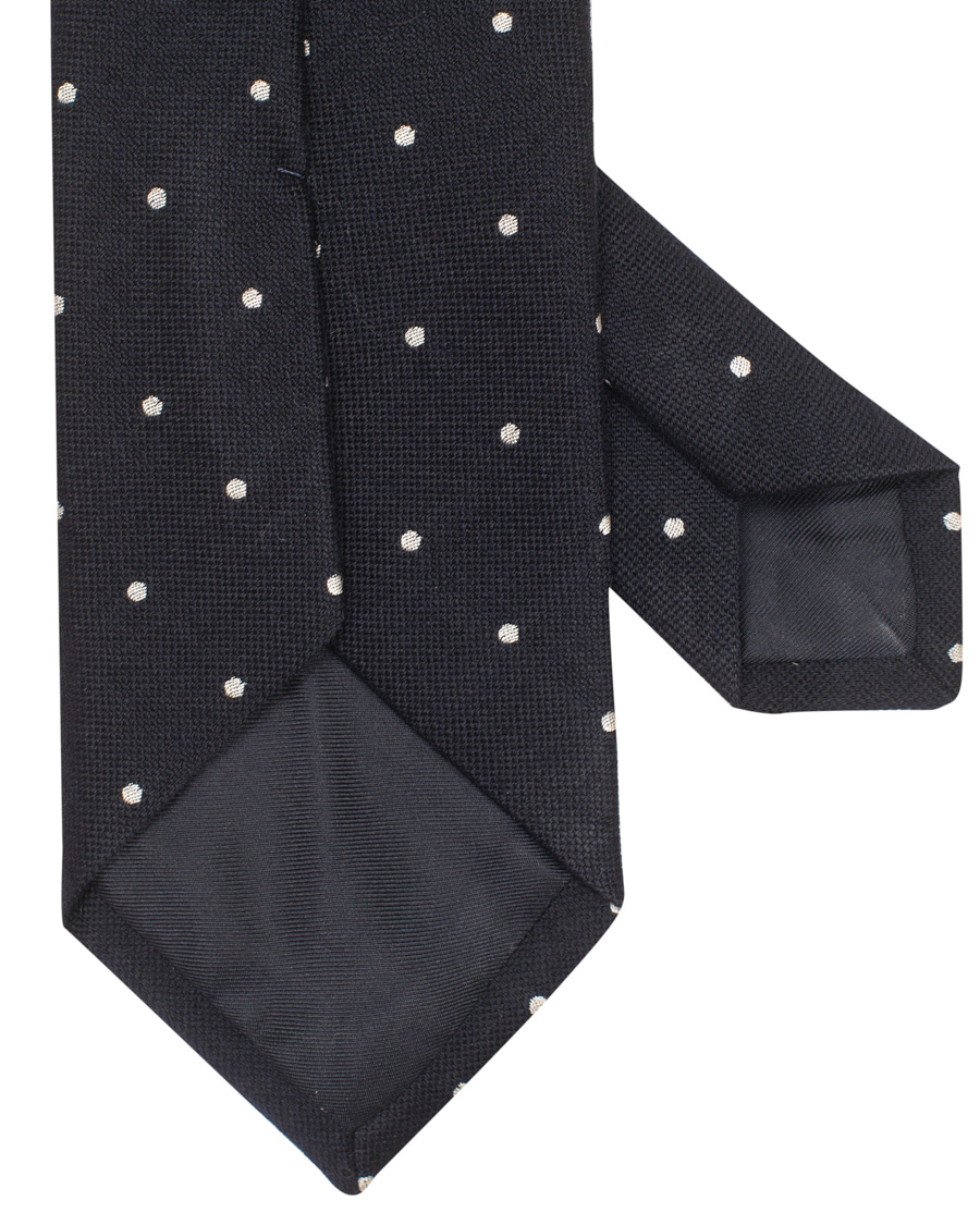 Herre | Drake's Wool/Silk Woven Polka Dot 8 cm Tie Navy | Drake's | Wool/Silk Woven Polka Dot 8 cm Tie Navy