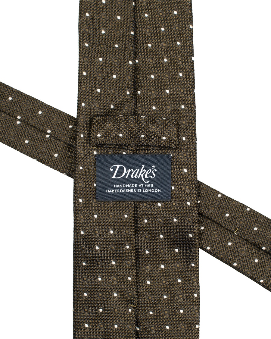 Herre | Drake's Silk Grenadine Woven Dot 8 cm Tie Brown | Drake's | Silk Grenadine Woven Dot 8 cm Tie Brown